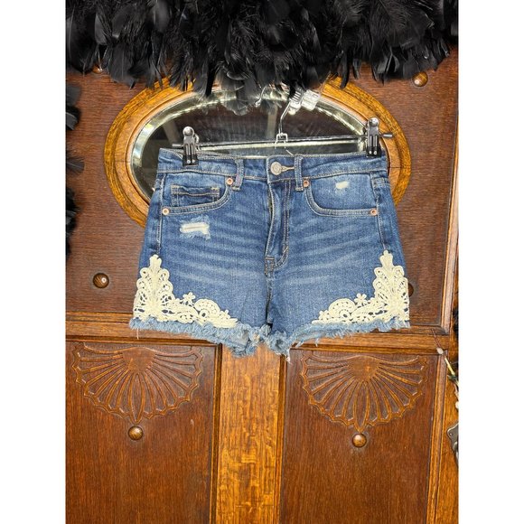 High Waisted Short by Aeropostale. Pants - High Waisted Short by Aeropostale. Features distressed details and lace appliqué